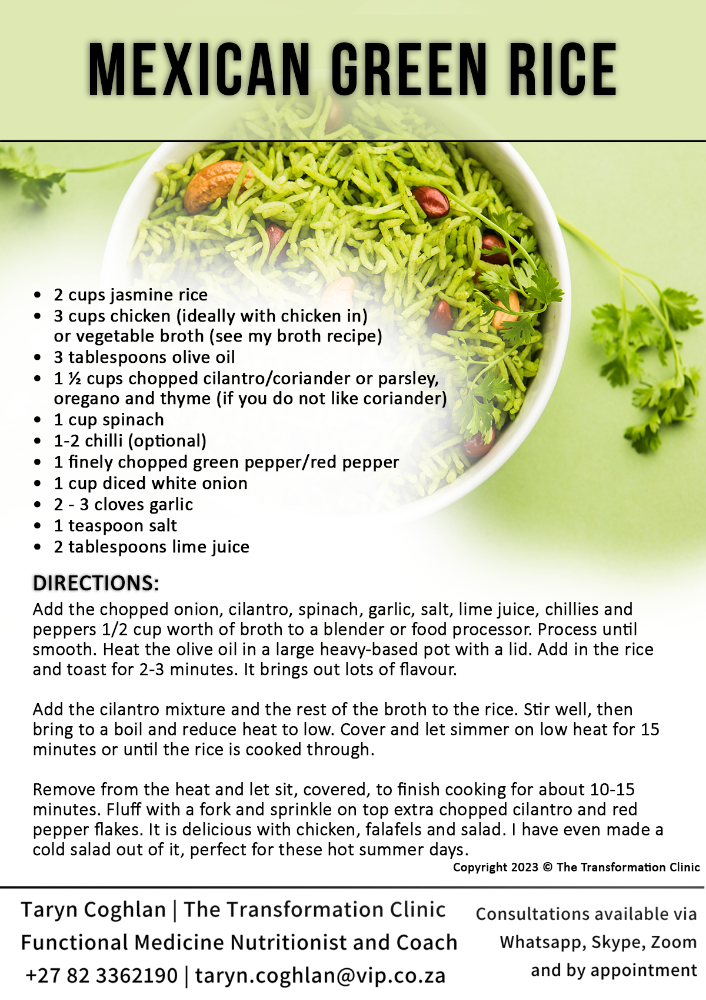 Taryn Rice MEXICAN GREEN RICE | Taryn Coghlan | The Transformation Clinic